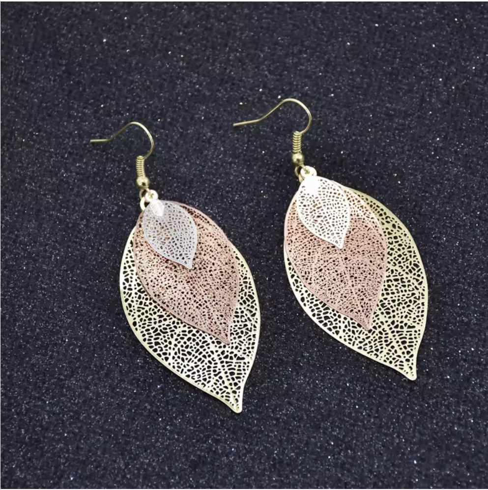 Metallic Leaf Whisper Dangle Earrings